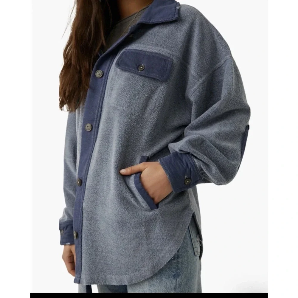 Free People Womens Ruby Jacket Oversized Button Front Fleece Size L Shacket Boho